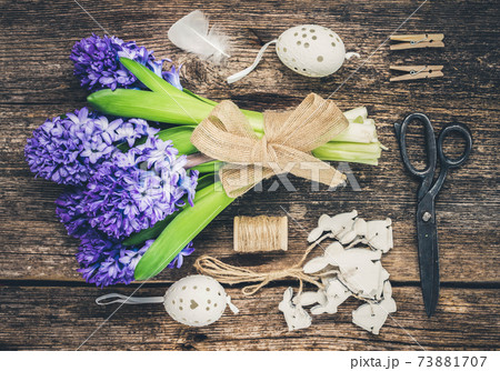Blue hyacinth and easter set up Blue hyacinth and easter set up 73881707