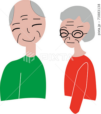 笑顔でこちらを見ているおじいちゃんとおばあちゃんのセットイラストのイラスト素材