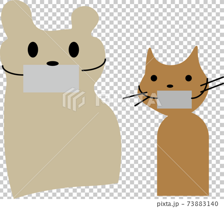 コロナの注意喚起にクマとネコがマスクをしているかわいいキャラクターイラストのイラスト素材