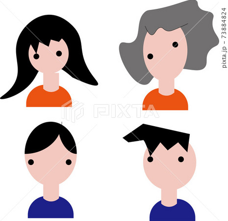 若い男性2人と若い女性と少し白髪が混じった女性のシンプルなセットイラストのイラスト素材 7344