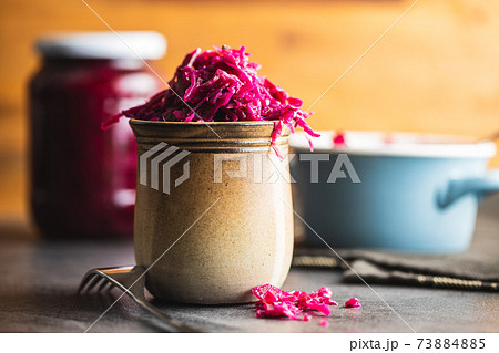Red sauerkraut. Sour pickled cabbage Red sauerkraut. Sour pickled cabbage 73884885