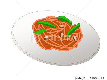 お皿に盛りつけられたスパゲッティナポリタンのイラスト素材