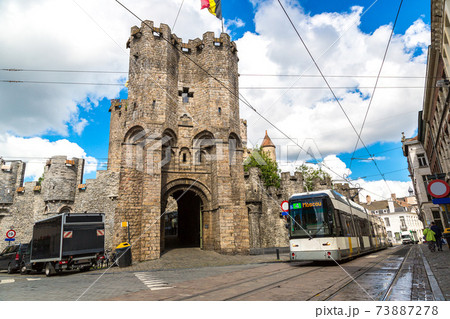 City tram in Gent in a beautiful summer day, Belgium City tram in Gent in a beautiful summer day, Belgium 73887278