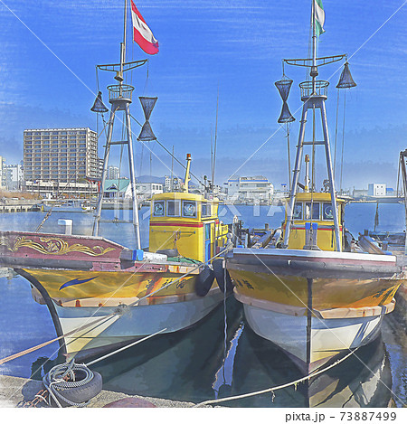 船舶の油彩画 青と黄色の風景 船舶の油彩画 青と黄色の風景 船舶の油彩画 青と黄色の風景