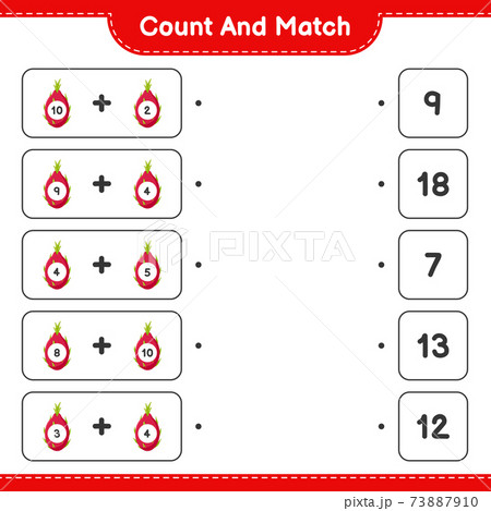 Count and match, count the number of Pitaya and match with right numbers. Educational children game, printable worksheet, vector illustration Count and match, count the number of Pitaya and match with right numbers. Educational children game, printable worksheet, vector illustration 73887910