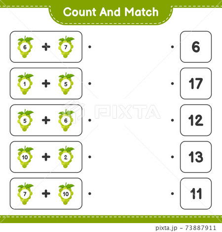 Count and match, count the number of Grape and match with right numbers. Educational children game, printable worksheet, vector illustration Count and match, count the number of Grape and match with right numbers. Educational children game, printable worksheet, vector illustration 73887911