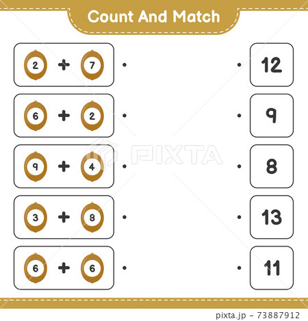 Count and match, count the number of Kiwi and match with right numbers. Educational children game, printable worksheet, vector illustration Count and match, count the number of Kiwi and match with right numbers. Educational children game, printable worksheet, vector illustration 73887912