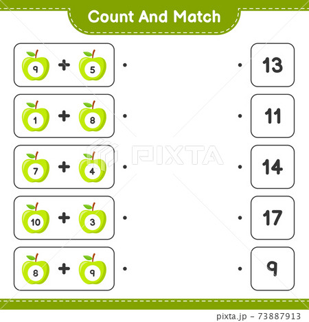 Count and match, count the number of Apple and match with right numbers. Educational children game, printable worksheet, vector illustration Count and match, count the number of Apple and match with right numbers. Educational children game, printable worksheet, vector illustration 73887913