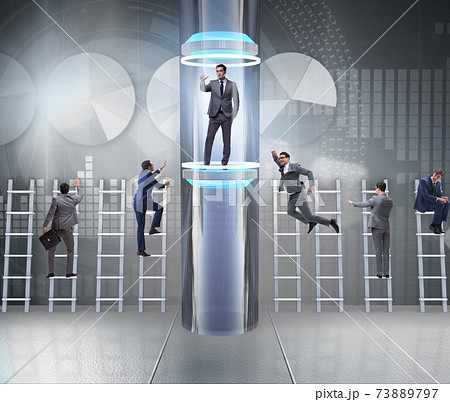 Businessmen in accelerated and fast promotion concept 73889797