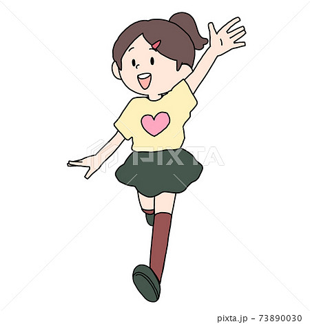 手をふる茶髪ポニーテールの女の子 夏服スカート のイラスト素材