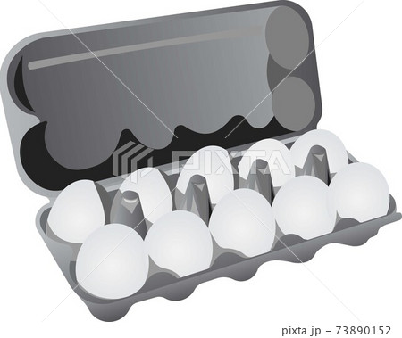 A dozen white eggs per pack. Grayscale image of food. 73890152