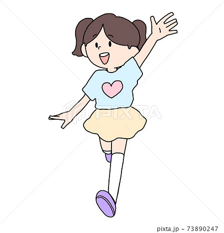 手をふる茶髪ツインテールの女の子 夏服スカート のイラスト素材
