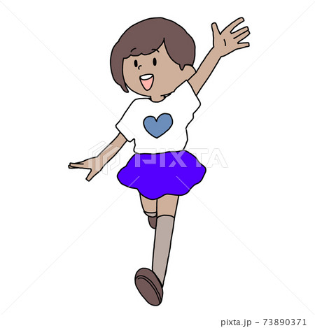 手をふる褐色茶髪ショートカットの女の子 夏服スカート のイラスト素材