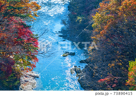 諏訪峡大橋からの景観 諏訪峡 利根川下流方面 秋の景色 みなかみ町 諏訪峡大橋からの景観 諏訪峡 利根川下流方面 秋の景色 みなかみ町 73890415