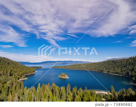 Sunny view of the Lake Tahoe, Emerald Bay and Fannette Island Sunny view of the Lake Tahoe, Emerald Bay and Fannette Island 73890882