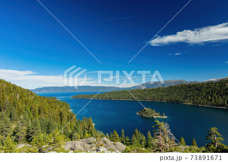 Sunny view of the Lake Tahoe, Emerald Bay and Fannette Island Sunny view of the Lake Tahoe, Emerald Bay and Fannette Island 73891671