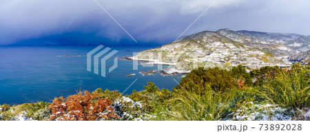 道の駅　夕陽が丘そとめ　雪景色　パノラマ　【長崎県長崎市外海】 73892028