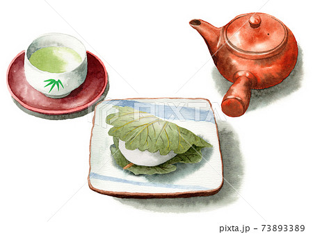 アナログ水彩柏餅と日本茶 アナログ水彩柏餅と日本茶 73893389
