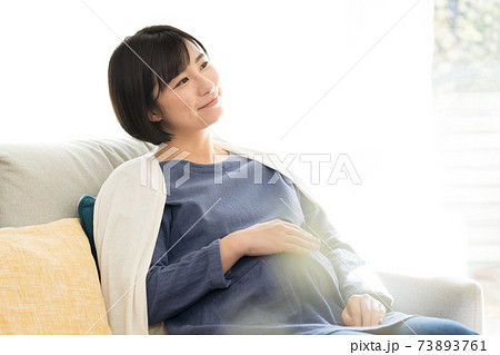 リビングで寛ぐ妊婦 リビングで寛ぐ妊婦 73893761