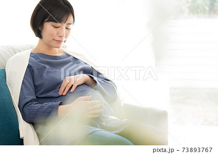 リビングで寛ぐ妊婦 リビングで寛ぐ妊婦 73893767