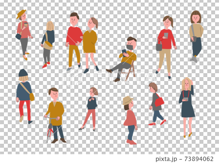 人々の暮らし　手描き風イラストセット 73894062