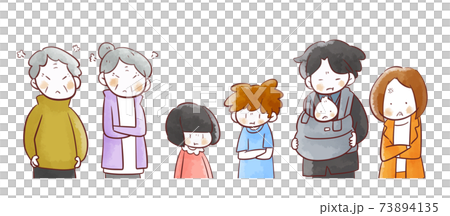 三世代親子の表情イラスト バストアップ 怒ってる顔のイラスト素材