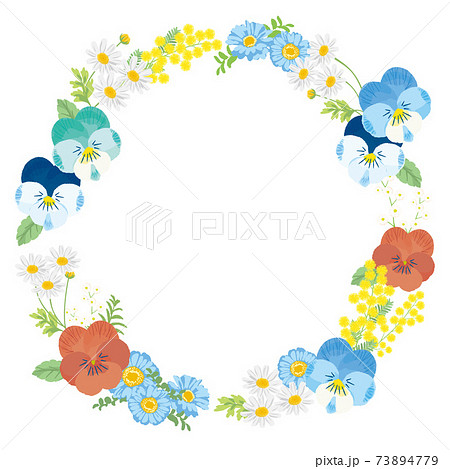 春の花フレーム ビオラ 背景イラストのイラスト素材