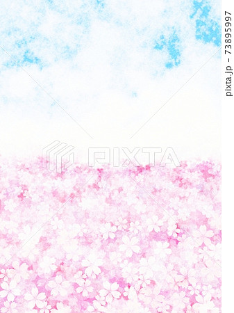 空と満開の桜の和紙テクスチャー背景 No.05 73895997