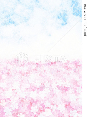 空と満開の桜の和紙テクスチャー背景 No.06 73895998