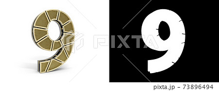 Number nine (number 9) with perforated gold segments 73896494