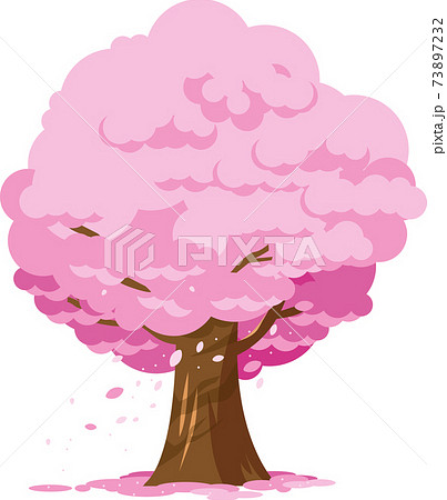 入学や卒業を連想する花吹雪舞う桜の木のイラスト素材