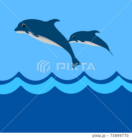 cute dolphin fish happy jumping with wave vector illustration 73899770