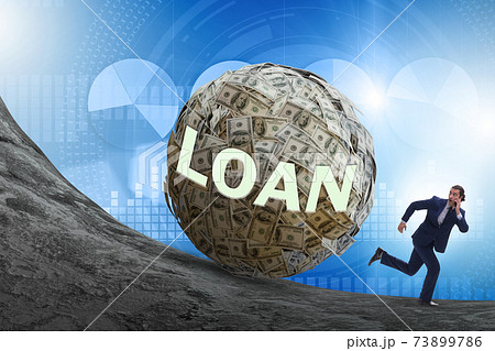 Businessman running away in debt and loan concept 73899786