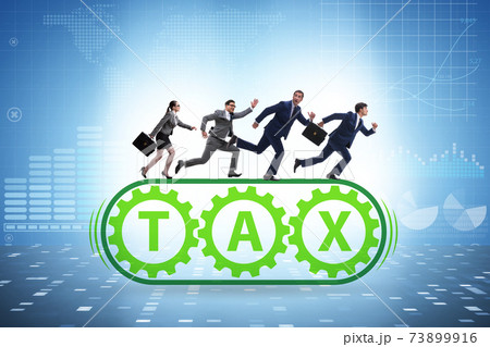 Concept of conveyor belt with tax and businessman 73899916