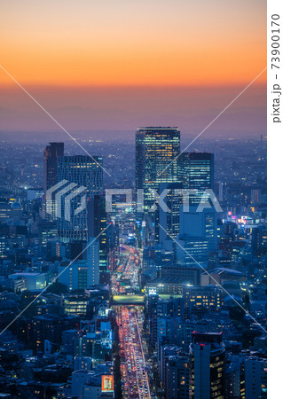 日本の東京都市景観 変貌する渋谷・超高層ビルが林立する未来都市へ(夜景） 73900170