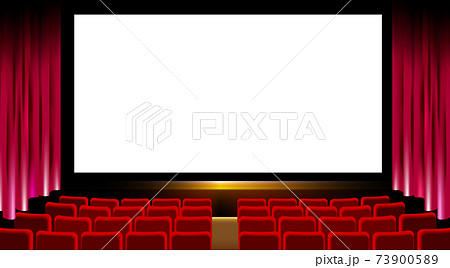 劇場もしくは映画館の赤いカーテンの緞帳 73900589