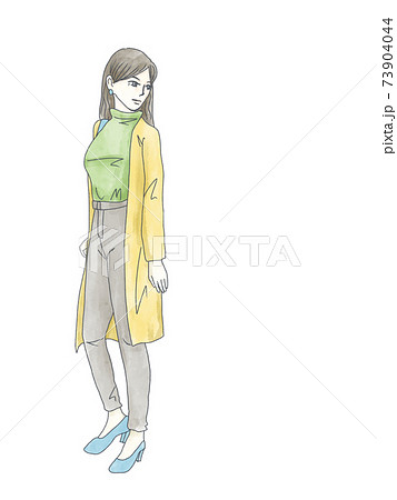 春コーデ女性 水彩素材 春コーデ女性 水彩素材 73904044