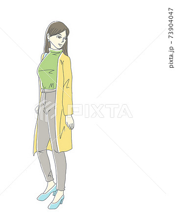 春コーデ女性 ベタ塗素材 春コーデ女性 ベタ塗素材 73904047