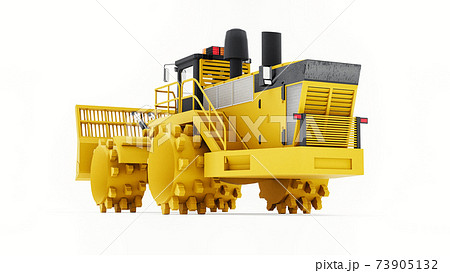 Garbage compactor machine for landfills. A special type of industrial bulldozer for working in landfills. 3d rendering. Garbage compactor machine for landfills. A special type of industrial bulldozer for working in landfills. 3d rendering. 73905132