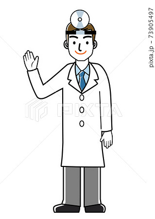 額帯鏡をつけた男性医師のシンプル線画イラスト|全身 白衣ネクタイ 額帯鏡をつけた男性医師のシンプル線画イラスト|全身 白衣ネクタイ 73905497