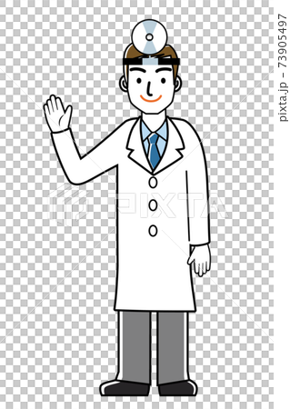 額帯鏡をつけた男性医師のシンプル線画イラスト|全身 白衣ネクタイ 額帯鏡をつけた男性医師のシンプル線画イラスト|全身 白衣ネクタイ 73905497