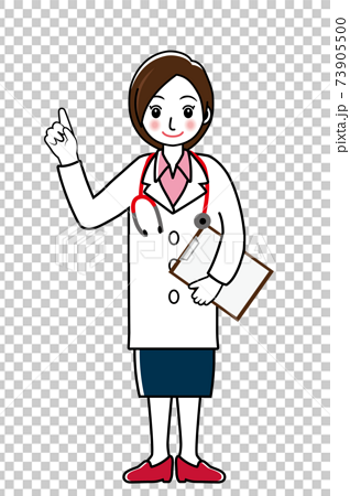 カルテ書類クリップボードを持つ女性医師女医のシンプル線画イラスト 全身 白衣スカートのイラスト素材