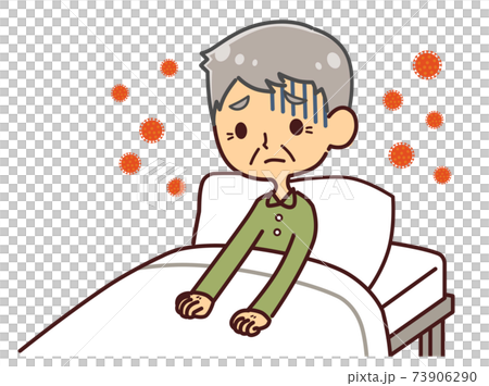 Senior man in bed, home recuperation, virus infection Senior man in bed, home recuperation, virus infection 73906290