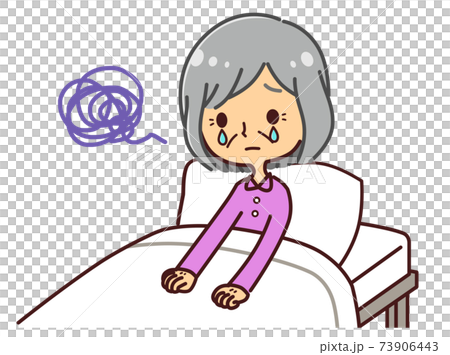 Senior woman in bed, home recuperation, anxiety Senior woman in bed, home recuperation, anxiety 73906443