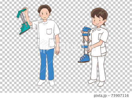 長 短下肢装具を持つ男性セラピストたちのイラスト素材