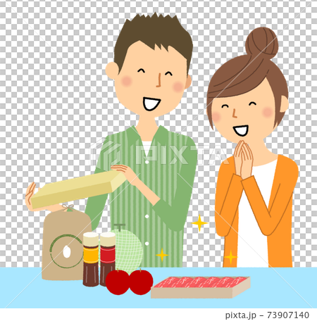 ふるさと納税　返礼品　喜ぶ若夫婦 73907140