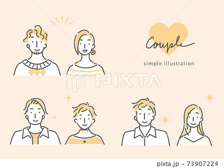 3組のカップルのシンプルでおしゃれな線画イラスト素材セットのイラスト素材