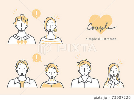 3組のカップルのシンプルでおしゃれな線画イラスト素材セットのイラスト素材