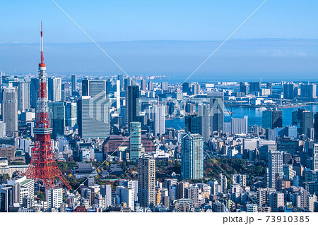 日本の東京都市景観　大都会・東京。東京タワーなどを望む 73910385