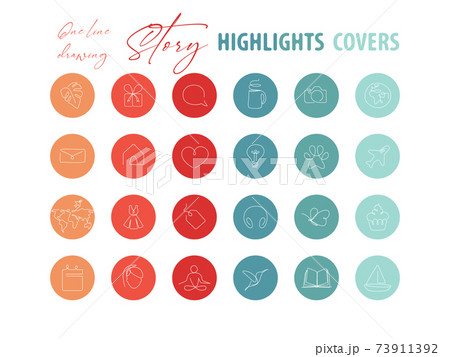 Social Media Highlights Stories Covers. Hand-drawn icons and color palette Social Media Highlights Stories Covers. Hand-drawn icons and color palette 73911392